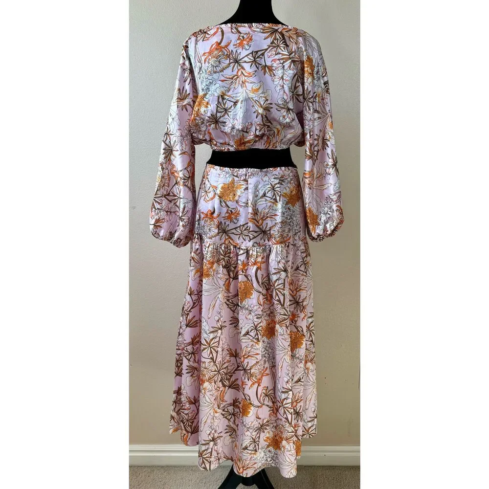Hello Molly Don't Stop Me Mid-Riff Cut Out Puffy Sleeve Midi Dress Size 6 - Picture 7 of 14